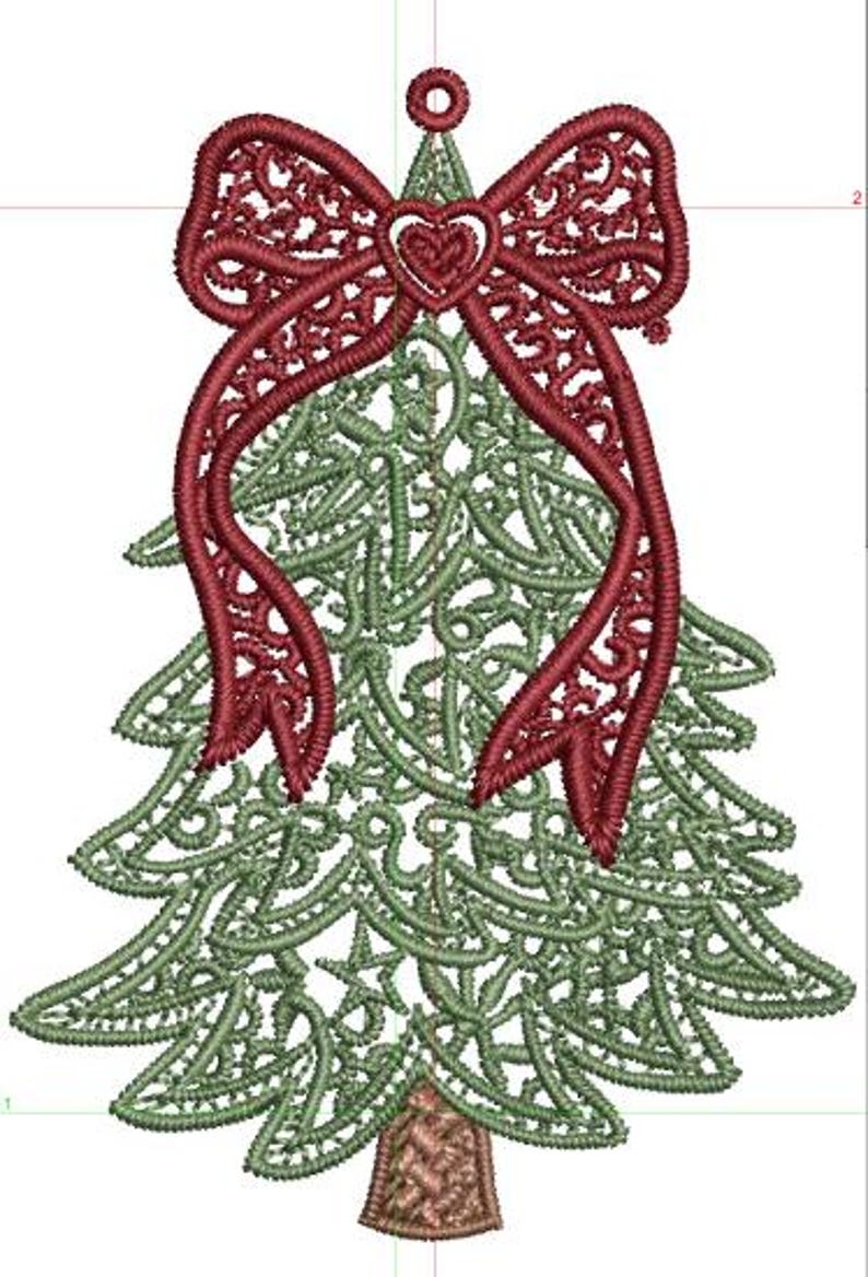FSL Weihnachtsbaum Ornament Stickdatei, freistehender Spitzenbaum mit Schleife, Feiertagsdekor, Stickdatei Bild 7