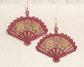 Diseño de bordado de pendientes de abanico chino FSL, pendientes de encaje oriental, archivo de bordado a máquina de encaje independiente, joyería asiática