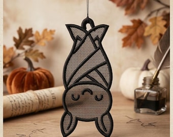 自立型レースコウモリ刺繍デザイン、ゴシックハロウィンオーナメント（デジタルダウンロード）