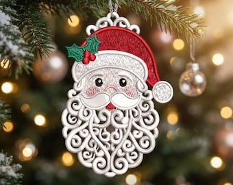 Diseño de bordado a máquina de adorno de Papá Noel FSL / Adorno navideño de encaje independiente / Decoración para árbol de Papá Noel / Decoración navideña (descarga digital)