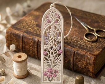 Celtic Rose FSL Bookmark Embroidery Design, Freestanding Lace Floral Bookmark, 3.8 Inch Machine Embroidery File, Digital Download Gift