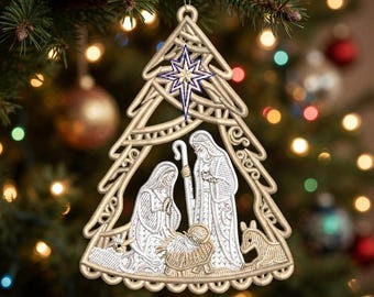 Weihnachtskrippe mit freistehender Spitze, Christbaumschmuck, ITH-Stickdatei