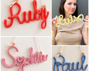 Personalisiertes Namensschild aus Garn & Draht Boho Kinderzimmer Deko | Handgemachtes Türschild Kinder u. Baby Individuelles Geschenk Wolle