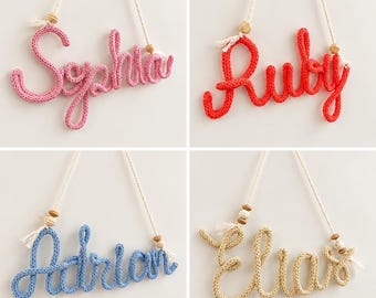 Personalisiertes Namensschild aus Garn & Draht Boho Kinderzimmer Deko | Handgemachtes Türschild Kinder u. Baby Individuelles Geschenk Wolle