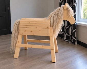Cheval de voltige en bois, cheval de jardin pour l'entraînement et les jeux