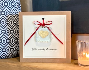 Golden Anniversary Card: Fused Glass Suncatcher Keepsake, Personalized