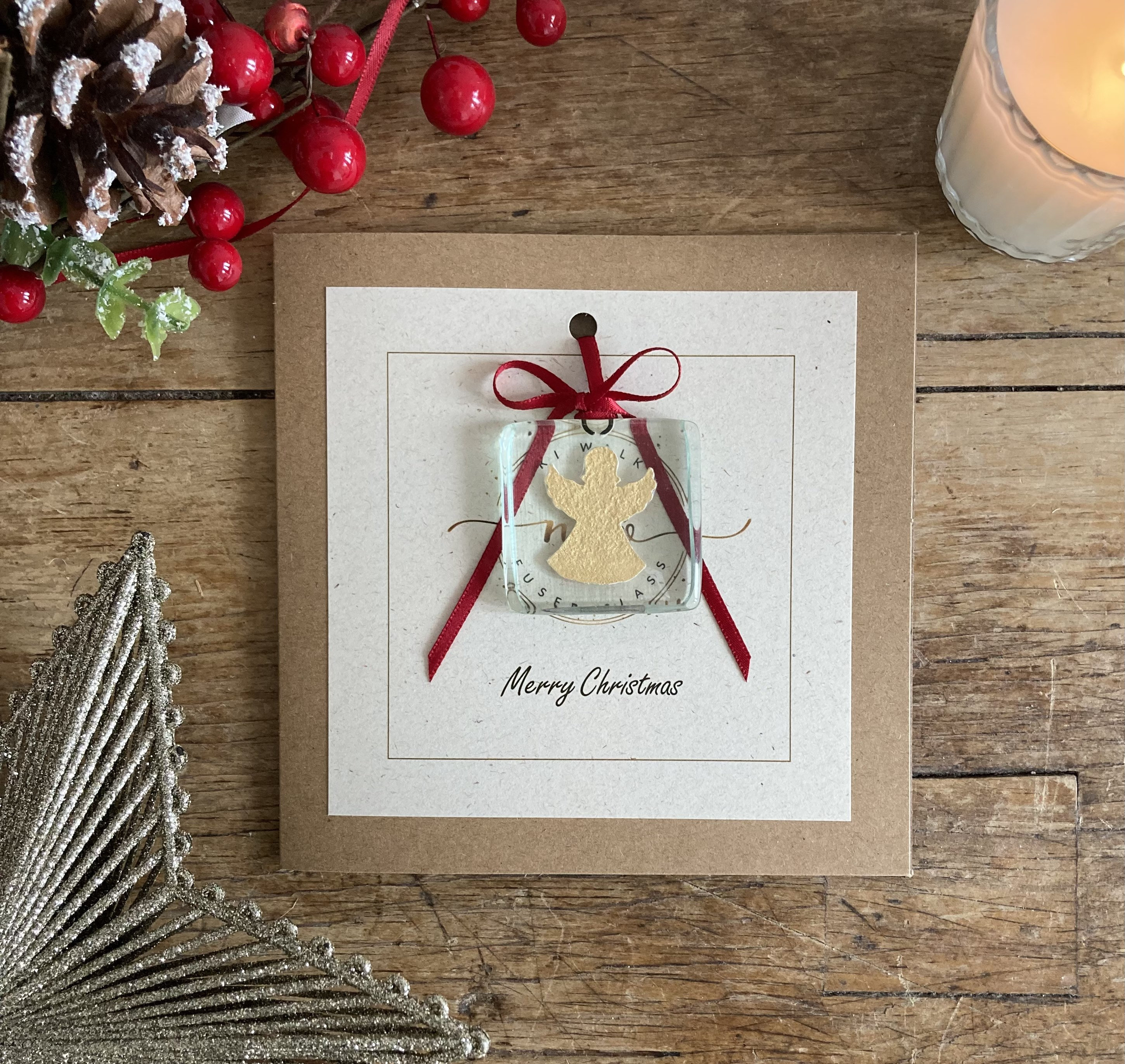 Handmade Christmas Card: Fused Glass Gold Angel Keepsake, image size:2899x2744