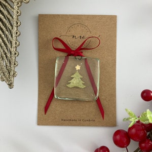 Fused glass pocket charm, token, gift, pocket hug, Christmas tree, keepsake, sun catcher, Christmas tree decoration.