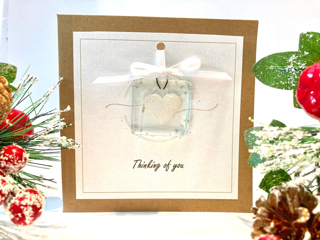Thinking of You. Handmade Card With White Heart Fused Glass Keepsake ...