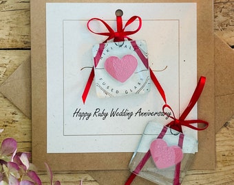Ruby Anniversary Card: Handmade Fused Glass Suncatcher Keepsake