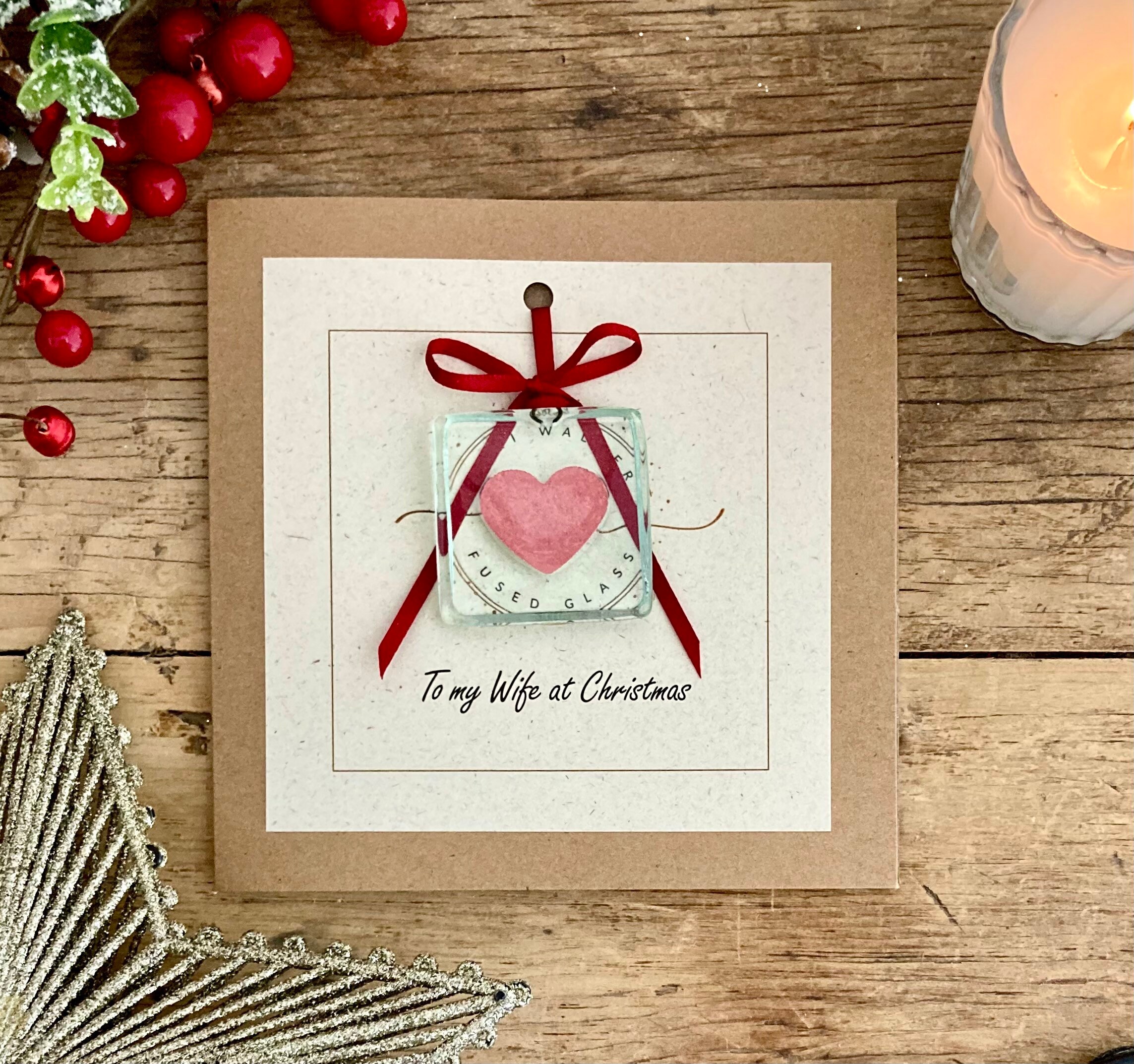 Wife Christmas Card: Handmade Fused Glass Heart Keepsake - Etsy