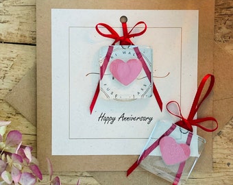 Personalized Anniversary Card: Fused Glass Heart Suncatcher Keepsake