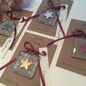 Fused glass STAR pocket charm, pocket hug, PROMISE token, gift, hanging, keepsake, sun catcher, Christmas decoration.
