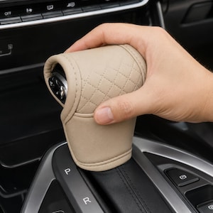 Quilted Car Gear Shift Cover, Padded Shifter Knob Sleeve, Beige Gray Brown