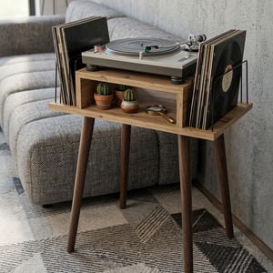 Record Player Stand with Vinyl Storage, Turntable Stand, Mid Century Record Cabinet, Vinyl Organizer Table