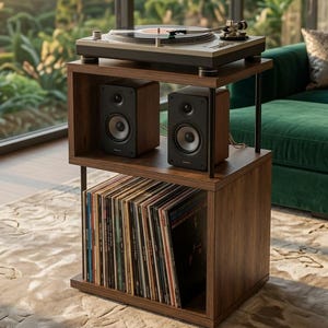 Vinyl Record Player Stand, Turntable Stand with Vinyl Storage, LP Storage, Mid Century Modern Furniture