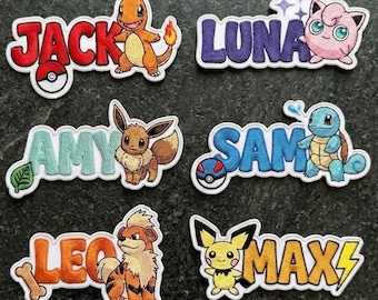 Parche bordado personalizado con nombre de personaje Pokémon, estilo anime vintage para planchar o para coser (estilo retro).