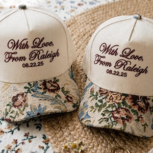 Wedding Hats for Group, With Love From Custom Hat, Personalized Embroidered Trucker Hat, Bachelorette Party Hats,Retro Two Tone Baseball Cap