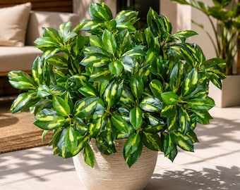 Kit com 5 plantas artificiais para exterior, hastes de folhagem artificial, folhas falsas resistentes aos raios UV, plantas artificiais realistas para vasos.