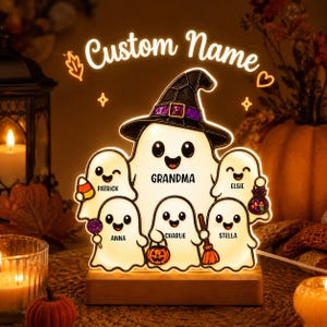 Grandma's Boo Crew- Personalized Light Box, Halloween Ghost Family Acrylic Light Box, Custom Name Ghost Statue, Spooky LED Lighted Halloween