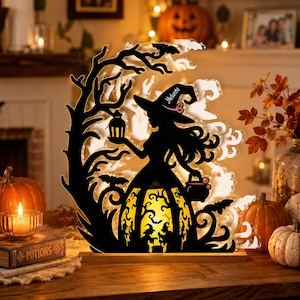 Personalized Witch Light Box, Custom Halloween Witch Lamp, Spooky Family Decor, Halloween Night Light Gift, Witch Night Light