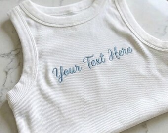 Personalized Embroidered Tank Top, Custom Name Crop Tank, Ribbed Custom Text Shirt, Minimalist Embroidery Top, Personalized Gift for Her