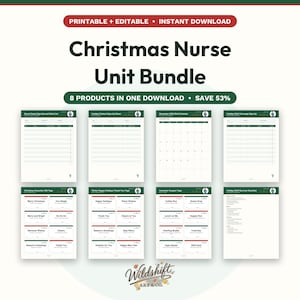 Christmas Nurse Unit Bundle Printable | Secret Santa, Holiday Potluck, Shift Sign Up, Gift Tags, Coupons | Editable PDF and Word