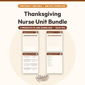 Thanksgiving Nurse Unit Bundle Printable | Potluck Sign Up, Gratitude Log, Thank You Tags, Party Checklist | Editable PDF and Word