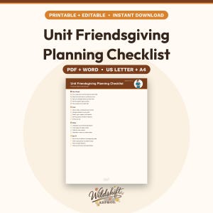 Friendsgiving Planning Checklist Printable | Nurse Unit Thanksgiving Party Planner | Work Potluck To Do List | Editable PDF and Word