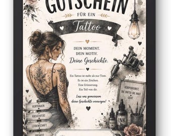 Buono regalo per tatuaggio | Tatuaggi | Regala soldi sotto forma di tatuaggio | Per la fidanzata | Idea regalo di compleanno: buono regalo per studio di tatuaggi