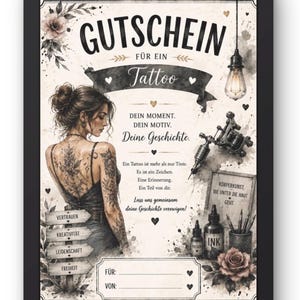Tattoo Gutschein Geschenkidee | Tätowierung | Geld als Tattoo verschenken | für Freundin | Geburtstagsgeschenkidee Gutschein Tattoo Studio
