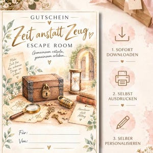 Plantilla de certificado de regalo para sala de escape, tarjeta de regalo imprimible para juego de escape, noche de juegos de rompecabezas, regalo de última hora para amigos