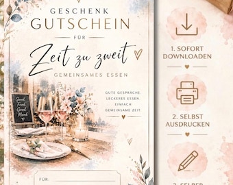 Gutschein für ein Dinner zu zweit | Restaurantgutschein als Geschenk | gemeinsam Essen gehen, Date Night digitaler Gutschein zum Verschenken