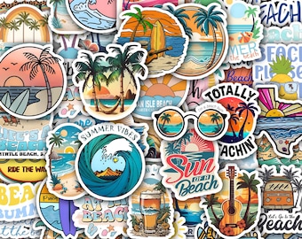 Beach Sticker Sheet- Summer & Ocean Vibes Waterproof Vinyl  Decals 40 designs (4 Sheets)
