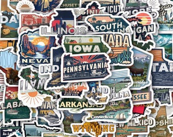 USA States Sticker Sheet - 40 States Decal Pack, Vinyl Waterproof Stickers for Water Bottle, Laptop Decal 40 designs (4 Sheets)