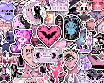 Pink Stickers Sheet Goth – Waterproof Vinyl Decals for Laptop, Water Bottle 40 designs (4 Full Sheets)