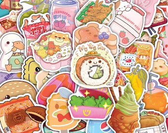 Snack, Food, Drink  Stickers Sheet, Vinyl Waterproof for Kid, Laptop 40 designs (4 Sheets)