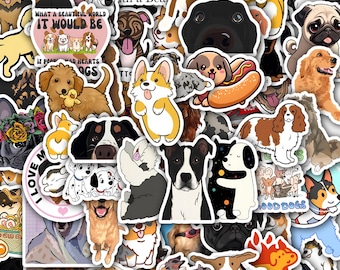 Cute Dog Stickers Sheet - Vinyl Waterproof Decals 40 designs (4 Sheets)