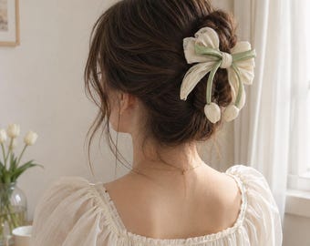 Fermaglio per capelli a forma di tulipano, accessorio per capelli da sposa con fiocco, fermaglio per damigella d'onore, fermaglio per capelli da sposa rosa avorio, bomboniere.