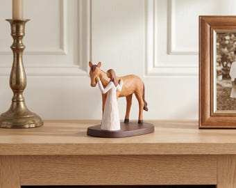 Girl and Horse Statue, Standing Girl Touching Horse Figurine, Equestrian Gift for Her, Horse Lover Decor, Whimsical Countryside Ornament