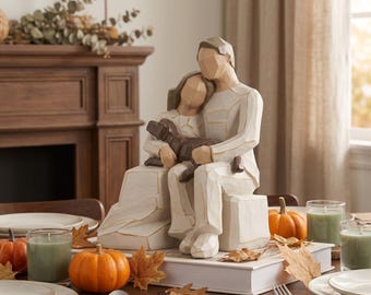 Couple with Dog Figurine, Resin Family Statue, Pet Owner Gift, Romantic Couple & Dog Sculpture for Home Decor