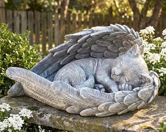 Custom Engraved Angel Cat Memorial Statue, Resin Sleeping Cat with Wings, Personalized Pet Memorial Ornament for Cat Lovers