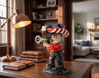 Tactical Gnome Statue, Resin Armed Combat Gnome Figurine, Funny Badass Desk Decor, Whimsical Garden Protector, Rebel Man Cave Gift