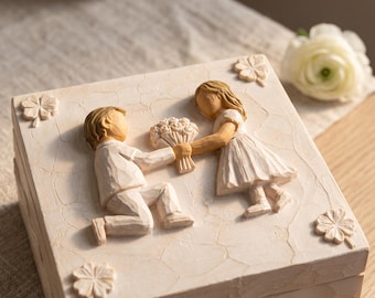 Couple Keepsake Box, Resin Relief Lovers Memory Box, Wedding Anniversary Gift for Her, Engagement Jewelry Box, Personalized Romantic Gift