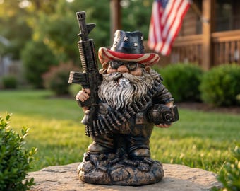 Tactical Gnome Figurine, Resin Armed Combat Gnome Statue, Funny Badass Desk Decor, Cool Military Soldier Ornament, Rebel Man Cave Gift