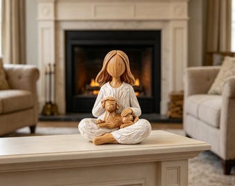 Girl with Dog Figurine, Resin Pet Lover Statue, Dog Owner Keepsake Gift, Warm Home Decor Sculpture for Living Room