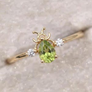 Gouden Peridot Insect Ring 925 Sterling Zilveren Peergeslepen Groene Edelsteen Verlovingsring Kever Insect Ring Augustus Geboortesteen Sieraden Cadeau