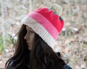 READY TO SHIP Valentine 39 s Pom Pom Crochet Beanie One Size Teen Adult