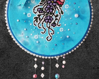 Jellyfish Cross Stitch 8" Hoop Crochet