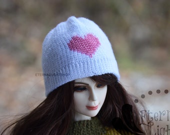 READY to SHIP 1/3 BJD Doll Valentine's Heart Fair Isle Beanie 8-9"